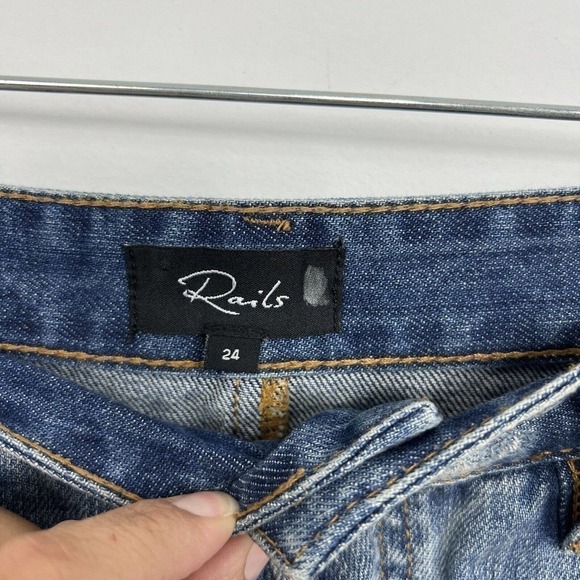 Rails Denim Mini Skirt Size 24 Wynonna Studded Distressed Button Fly Raw Hem - Picture 7 of 10